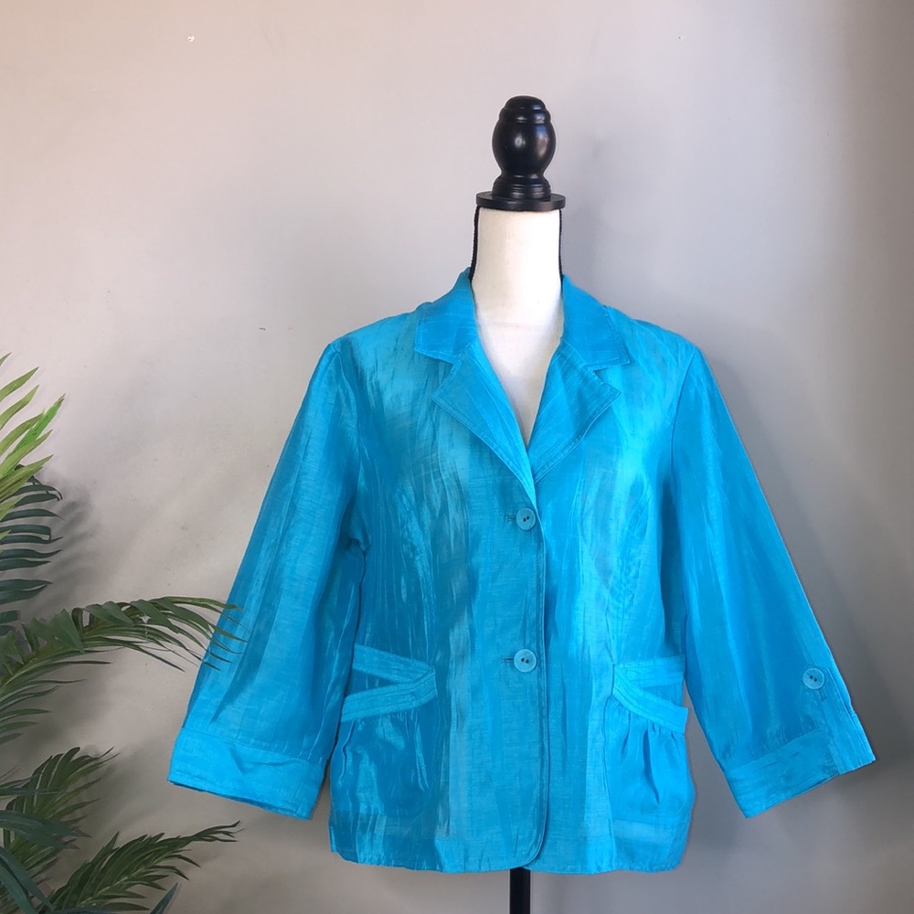 Chico's Bright Turquoise Blue Shimmery Blazer